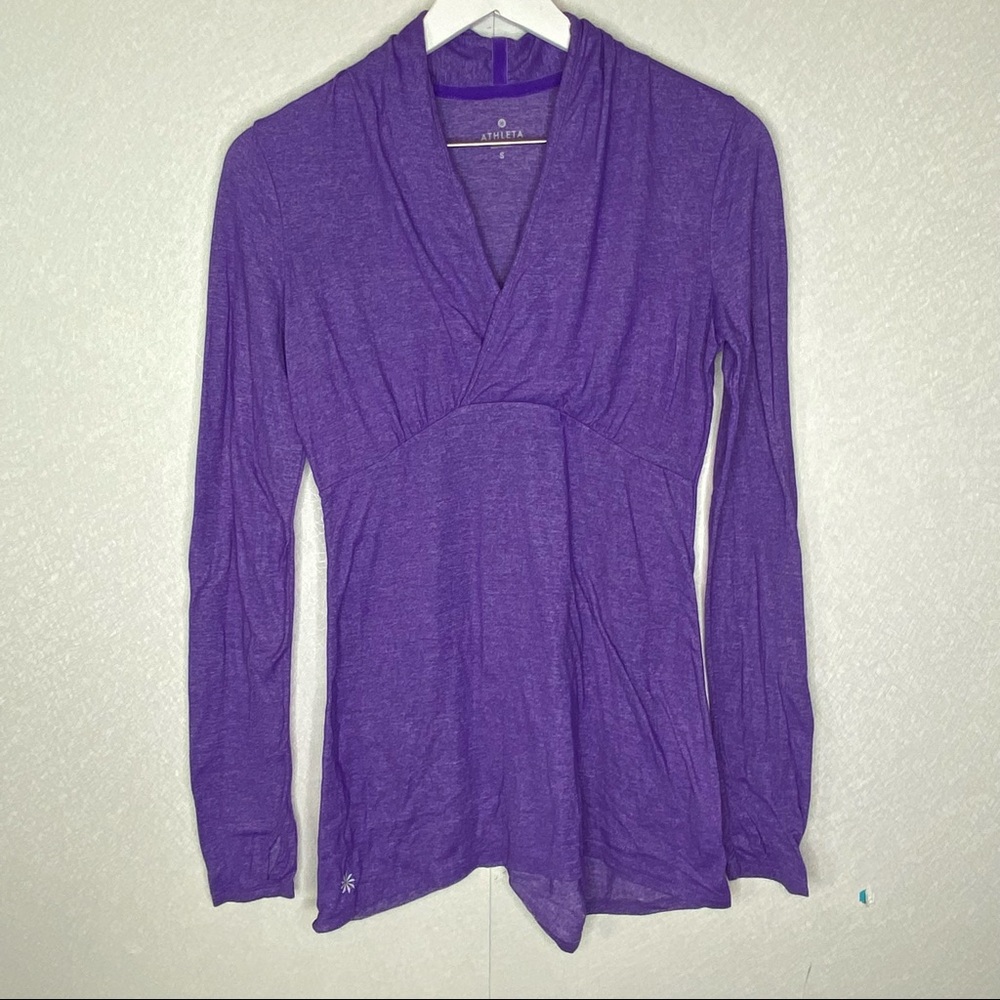 Athleta Krishna V-Neck Tunic‎ Purple Heather Long Sleeve Thumb Holes Size Small